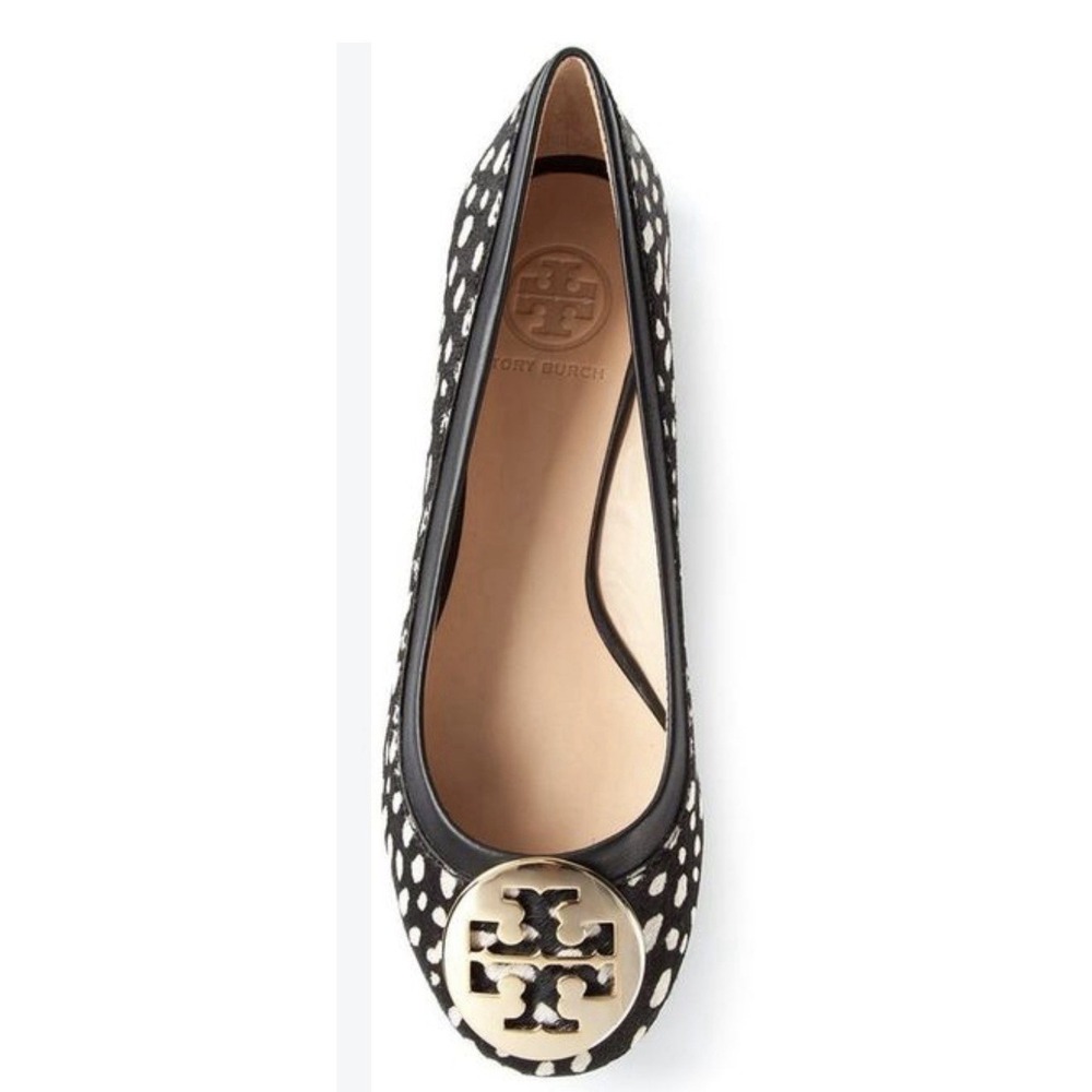Tory Burch Reva Ballet Flats Leopard Multi CalfHair Black & White Sz-8.5
